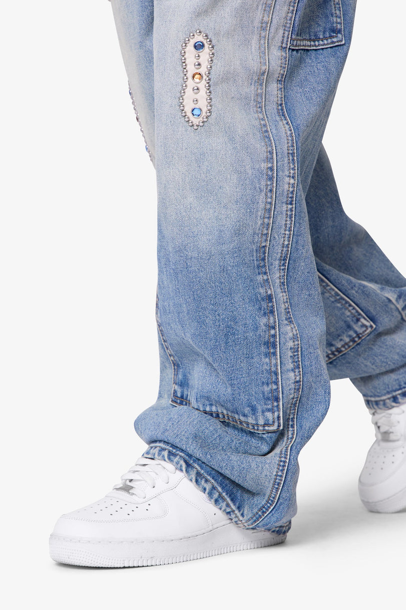 MNML Ultra Baggy Western Jewel Jeans Blue