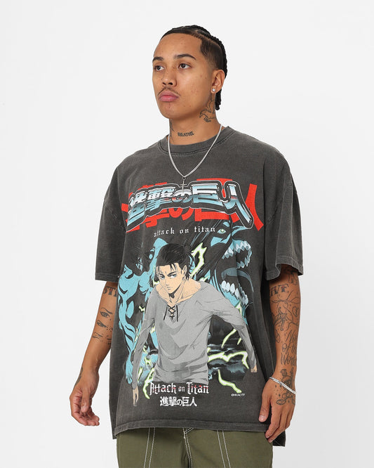 Goat Crew X Attack On Titan Attack Titan Vintage Heavyweight T-Shirt Black Wash