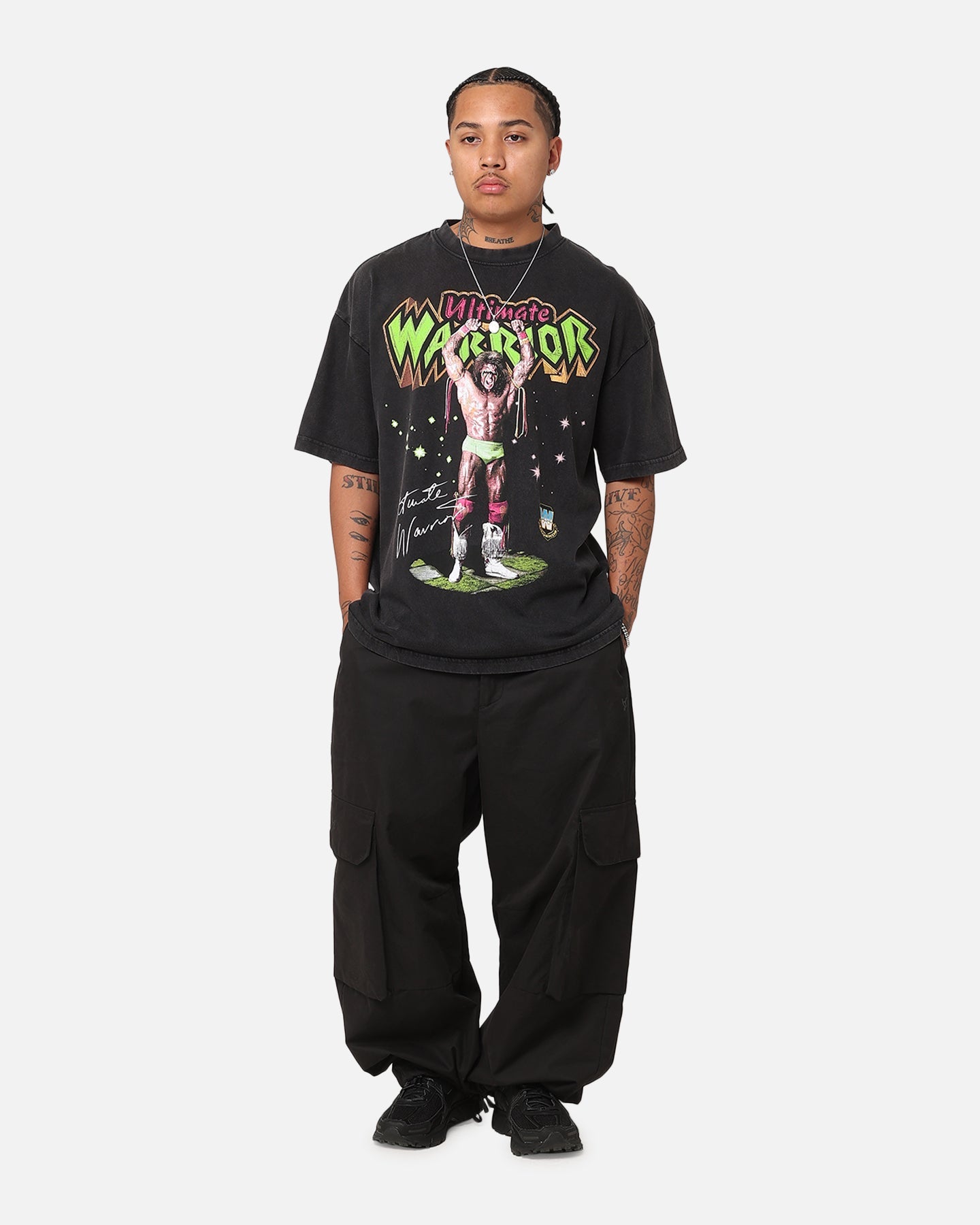 Culture Kings X WWE Ultimate Warrior Vintage T-Shirt Black Acidwash