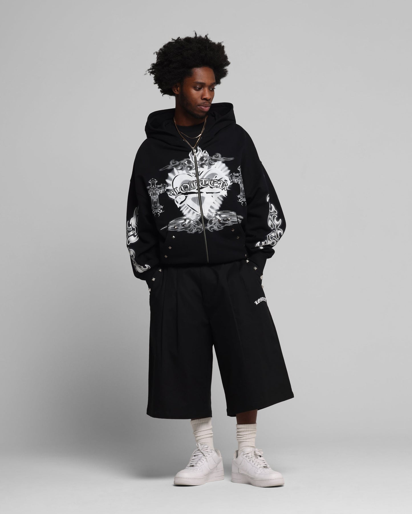 Loiter Hearts Zip Hoodie Black