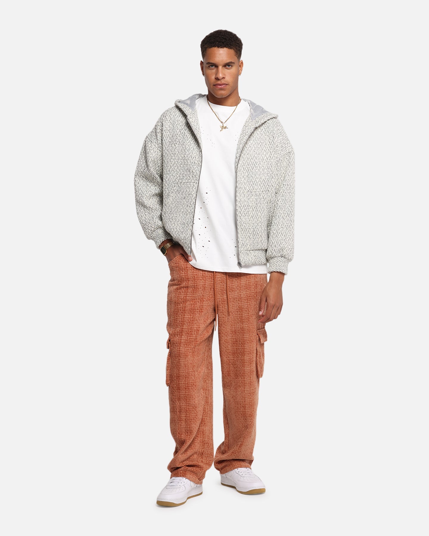 XXIII Boucle Tweed Zip Hoodie Grey Marle