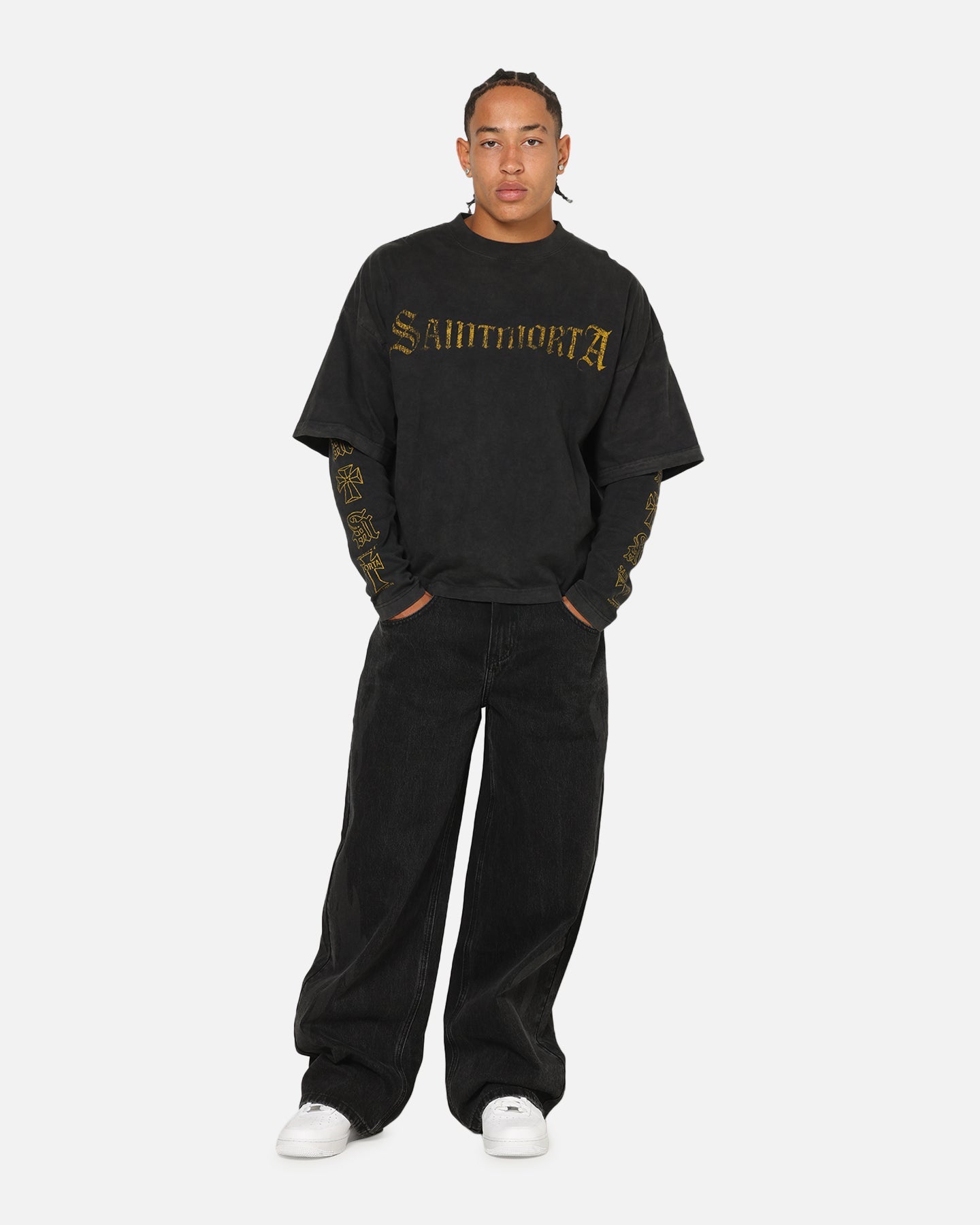 Saint Morta Scripture Long Sleeve Layered T-Shirt Vintage Black