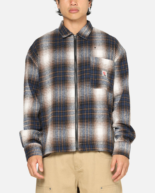 Carre Ombre Zip Up Long Sleeve Shirt Black Plaid