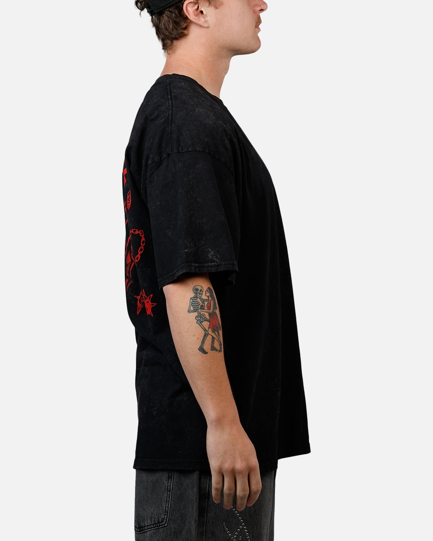 73Studio X Stranger Things Hellfire Lives T-Shirt Black Acidwash