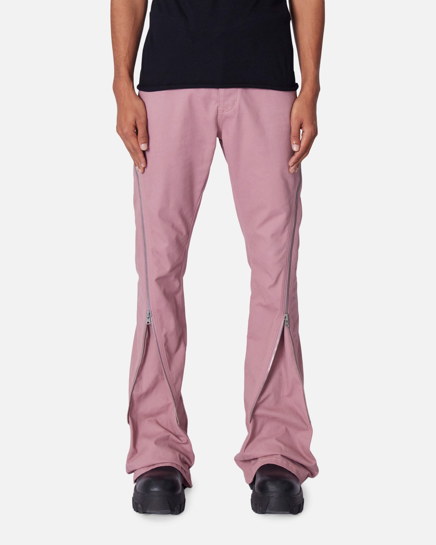 MNML D519 Zipper Flare Denim Jeans Pink