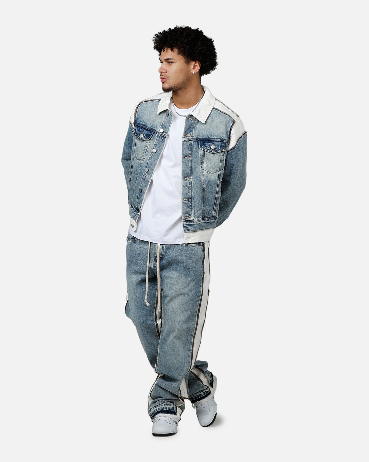 MNML Ultra Baggy Border GN8 Denim Jeans Blue/White